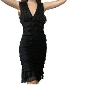 Tadashi Dress Black 10P 10 P Silk Halter Tiered Open Back Party Wedding Cruise